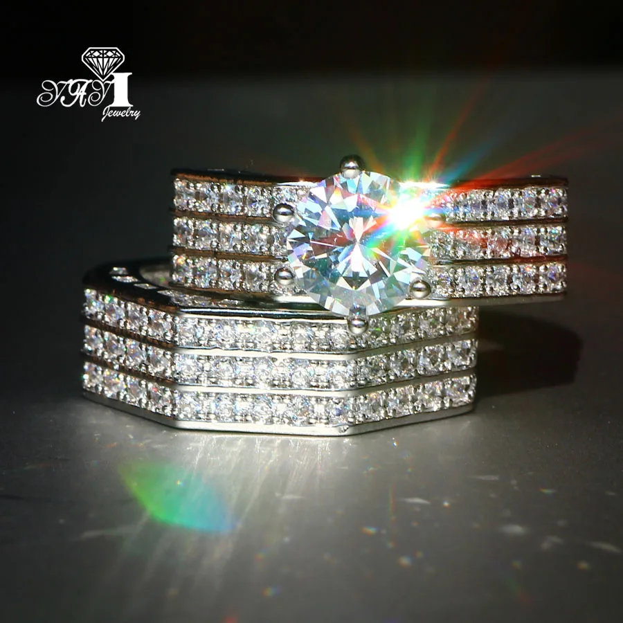 

2 pcs YaYI Jewelry Fashion Princess Cut 4.7 CT White Zircon Silver Color Engagement Set Rings wedding Rings Party Rings