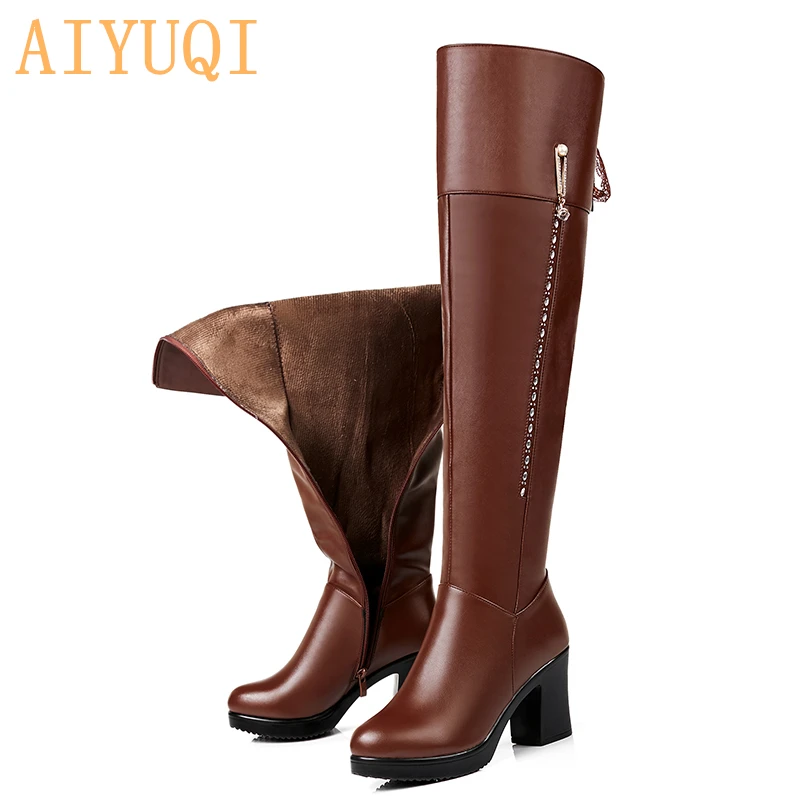 

AIYUQI Female over the knee boots 2019 new genuine leather female motorcycle boots high-heeled fashion winter boots shoes women