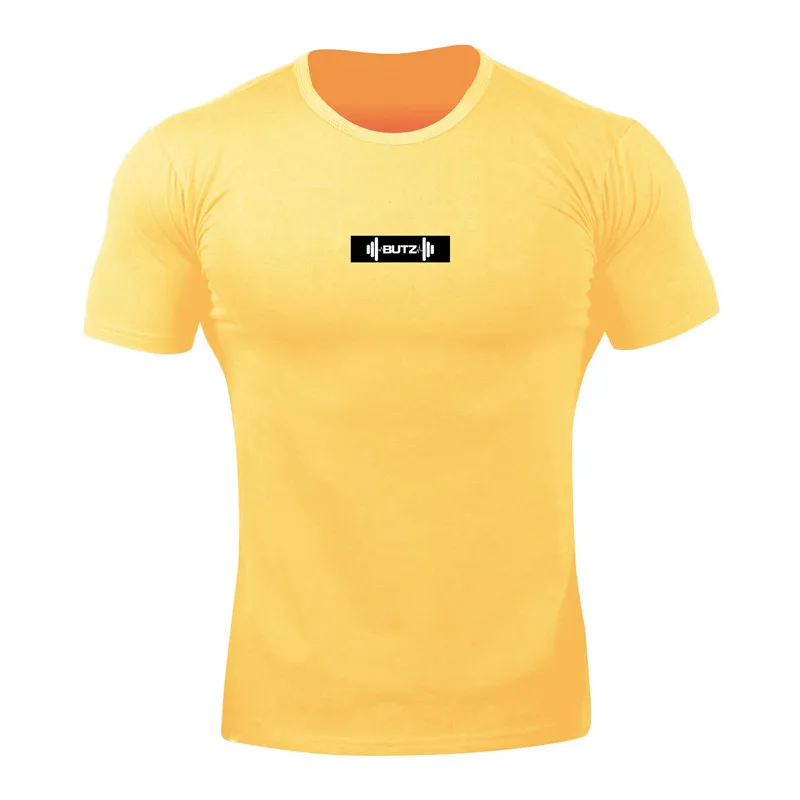 Модная мужская футболка из хлопка, дышащая мужская футболка с коротким рукавом для фитнеса, футболка для тренажерного зала, облегающая Повседневная летняя футболка - Цвет: yellow