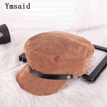 Высокое качество, модный женский вельветовый берет для зимы, Женская кепка, повседневный кожаный ремень, плоская кепка, шапки в британском стиле