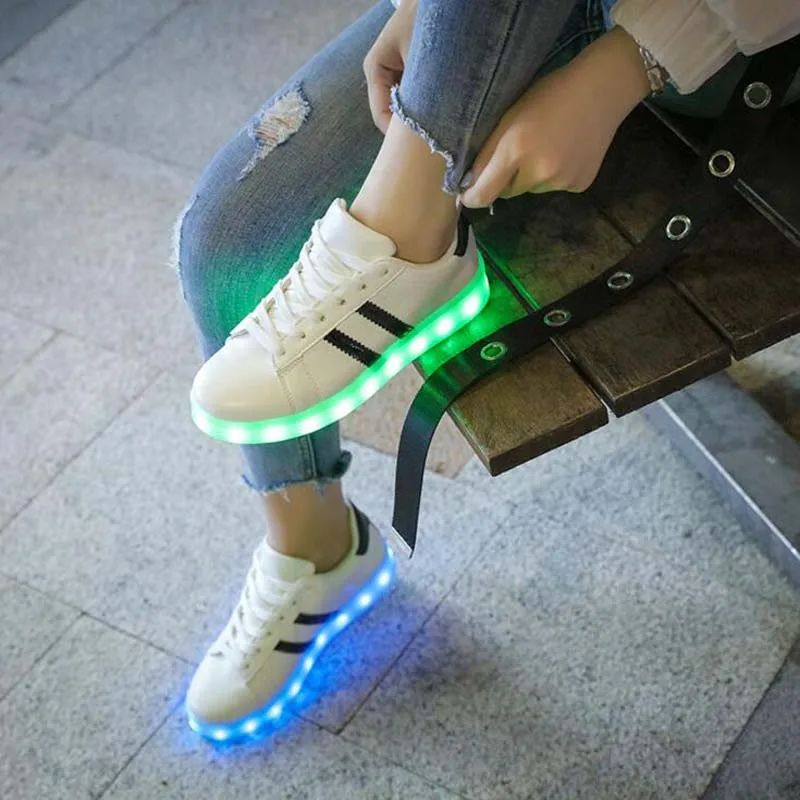 

white Men LED Luminous shoes women USB charging shoes comfortable adult glowing sneakers casual big kids sport shoes size 35-44