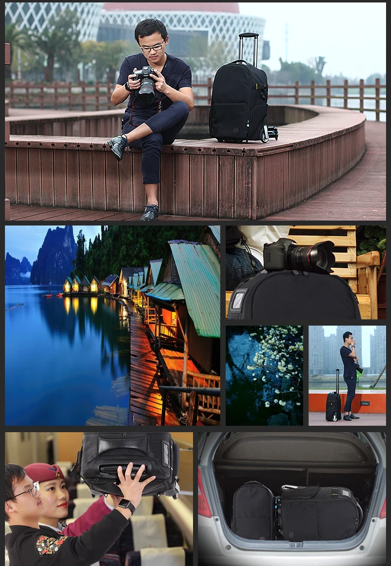 Большой емкости фотокамеры многофункциональный фотографии сумка тележка интернат компьютер сумка рюкзак чемодан на колесах ручной клади