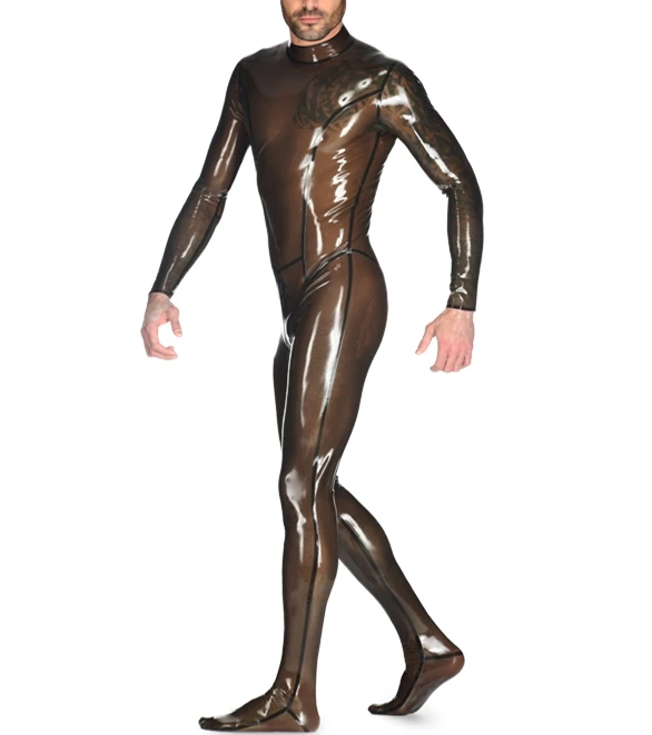 Semitransparent Latex Bodysuit Enclosed Latex Rubber Catsuit With Back Zip Through Crotch Men's