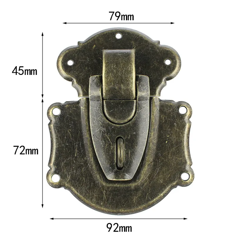 92*117MM Vintage Bronze Wooden Case Box Hasp Antique Padlock Luggage