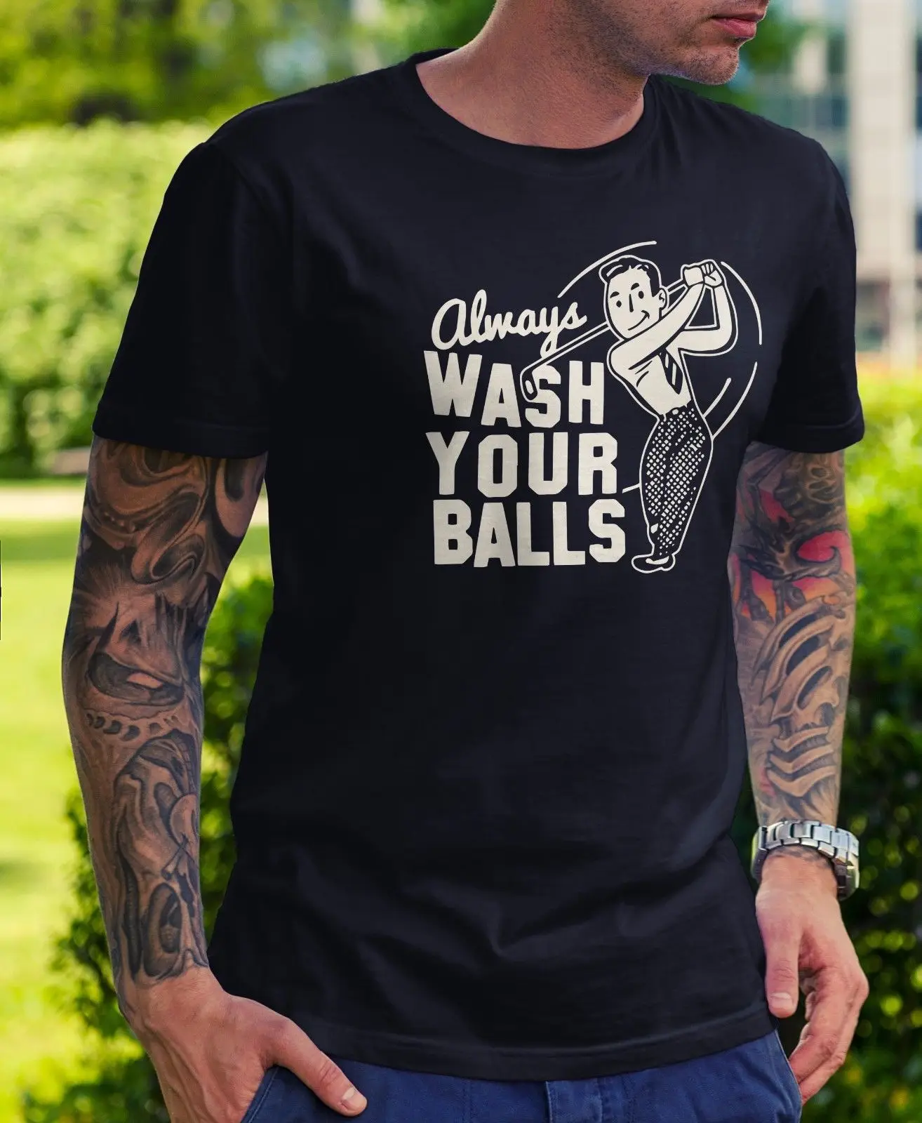 Wash Your Balls T-Shirt - Gift Golf Novelty Dad Fathers Day Joke Funny Grandad