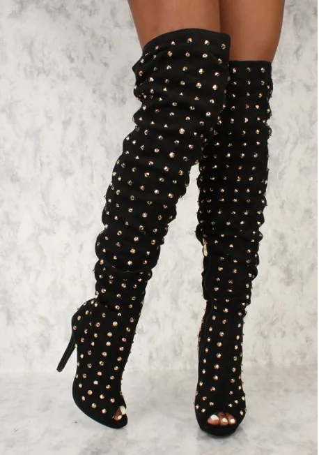 

New style Rivet shoe upper Over Knee Long Boots zapatos de mujer Pointed Toe Ladies Belt Thigh High Boots Shoes Woman Boots