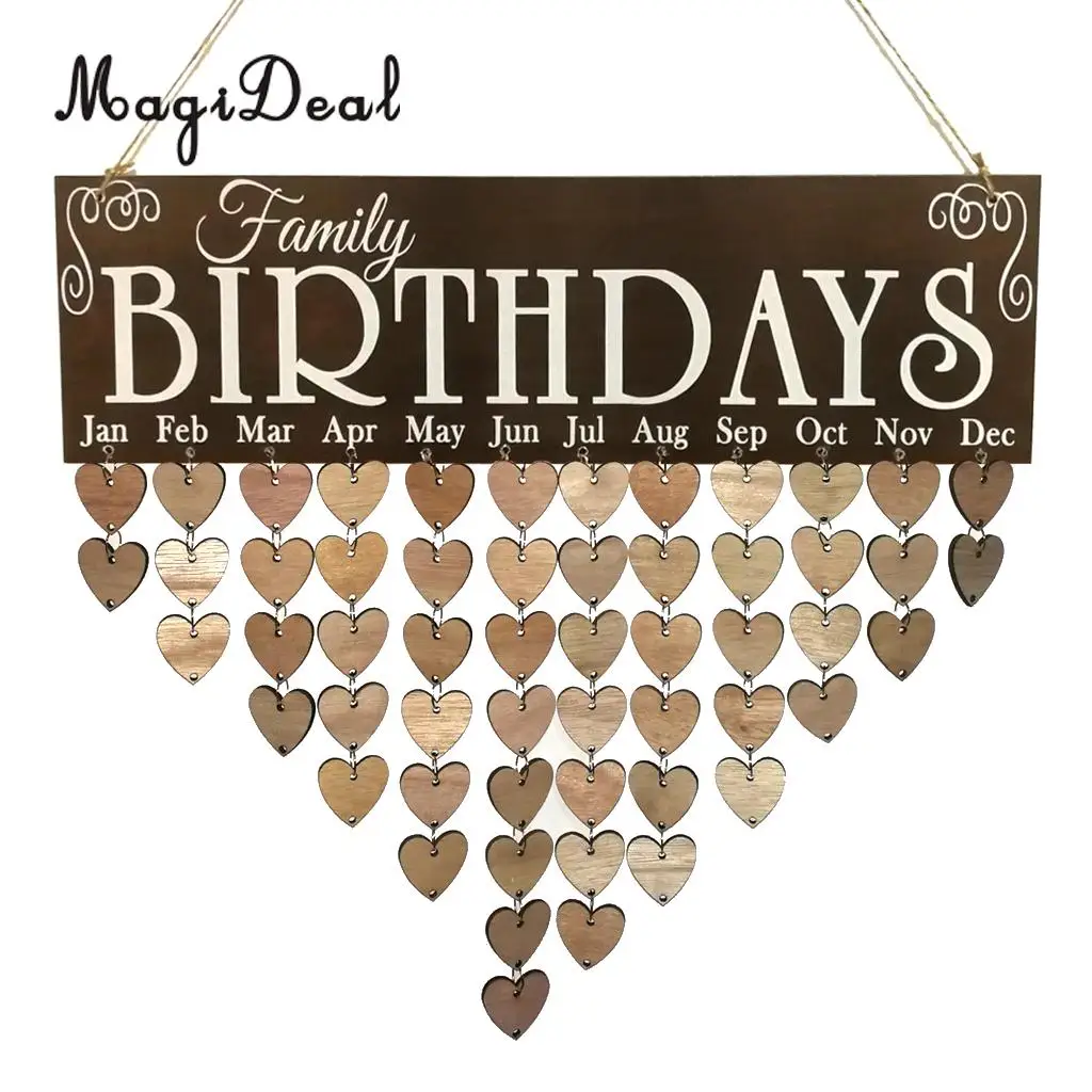 MagiDeal Family Birthdays Reminder Calendar Wooden Board Plaque Sign Hanging Decor