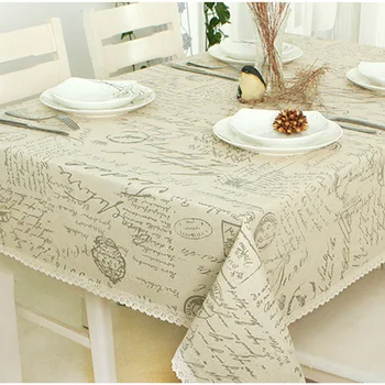 

Europe Style Tablecloth Linen Lace Edge Table Cloth Rectangular Letter Printed Kitchen Dining Table Cover Home Textile