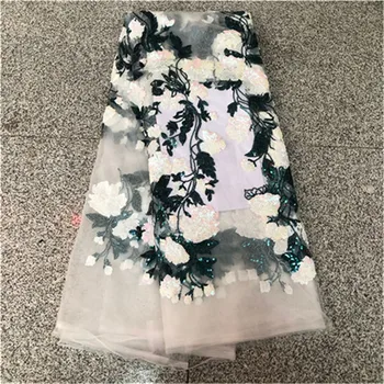

wholesale african lace fabric 2019 high quality lace with sequins french lace fabric for wedding dress free shipping