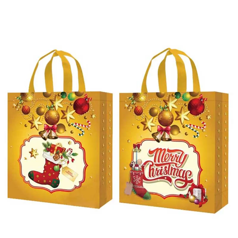

Newly 8Pcs Nov-Woven Pattern Printed Christmas Holiday Gift Bags Durable Party Supplies TE889