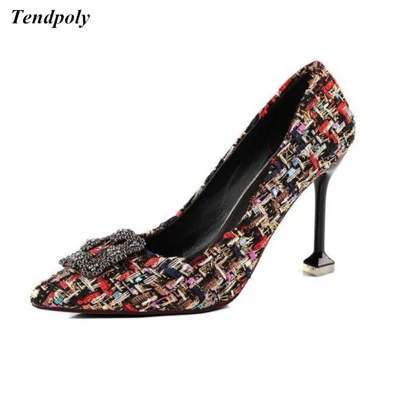

Spring summer new fashion casual shoes fine pointed pointed diamond high heels Hot models weave was thin women's single shoes