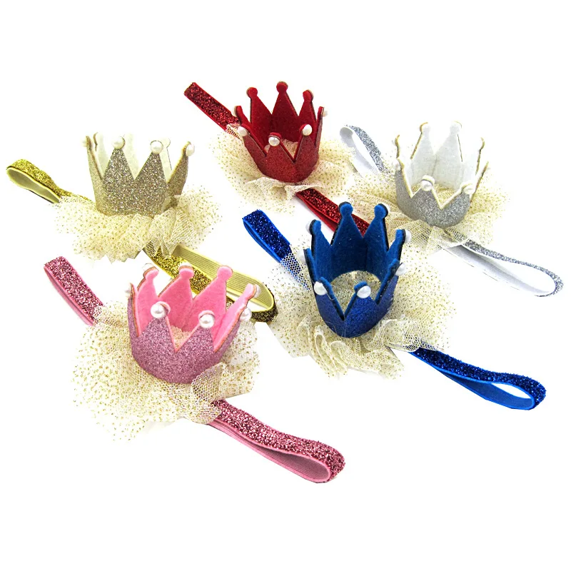 

1PC Cute Shiny Girls Birthday Party Crown Hats Baby Shower Cake Caps Lace Pearl Head Flower Kid Princess Caps Party Photo Props
