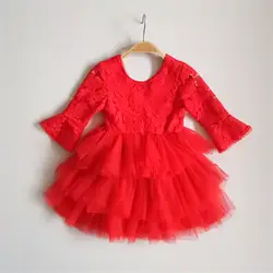 EF 2016 оптовая продажа расклешенные рукава бальное платье красного цвета одежда для свадьбы полный Кружево принцессы Платья для женщин Тюль