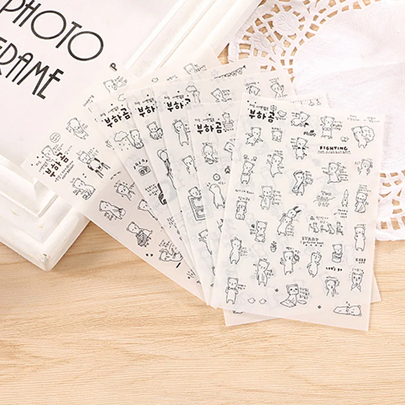 

6 sheets/lot Cartoon Bear Stickers Cute Transparent PVC Stickers Scrapbooking Diary Decorations For Phone Girls Albums Diy Gifts