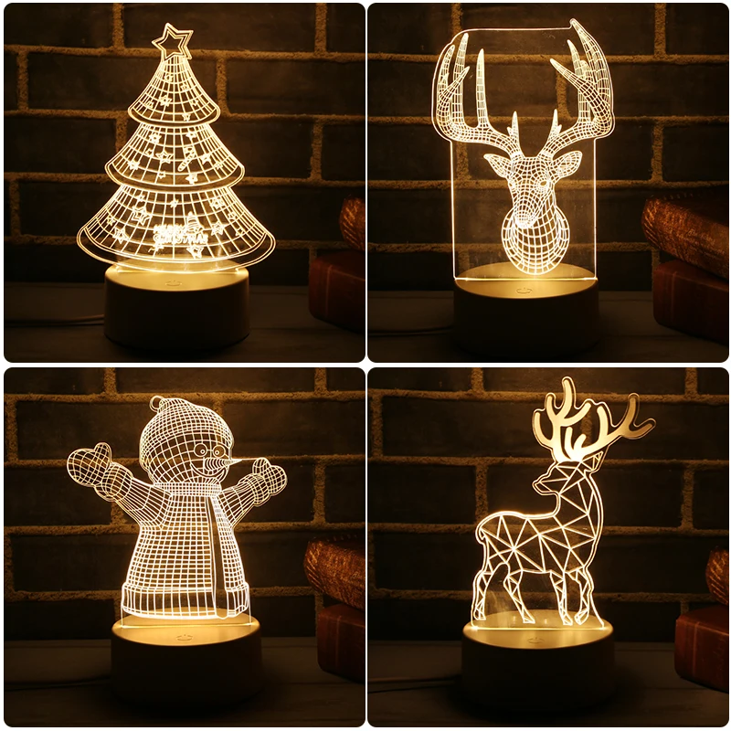 

2018 New 3D LED Lamp Cute Christmas Tree Snowman LED Night Light Xmas Party Decoration Energy Saving Atmosphere Control Lamp
