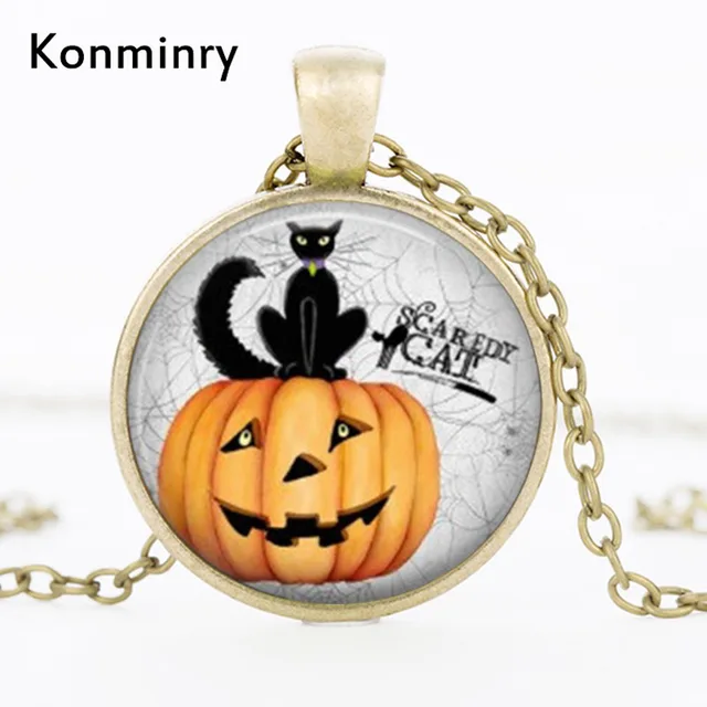 Fashion Halloween Necklace Glass Pumpkin Art Pendant Necklace Pumpkin