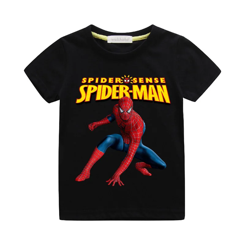 Детские летние футболки с рисунком Человека-паука, костюм детская одежда футболка с короткими рукавами для мальчиков, топ для девочек, хлопковая Повседневная рубашка, ZA105 - Цвет: Black T-shirts
