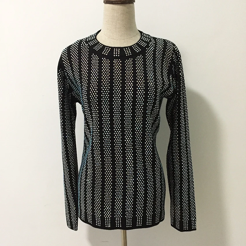 HIGH QUALITY New Fashion 2018 Designer Sweater Women's Long Sleeve Luxurious Diamonds Beaded Pullover Sweater