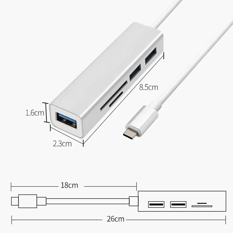 USB концентратор Mosible 5 в 1 с суперскоростным адаптером Thunderbolt 3 кардридером TF SD