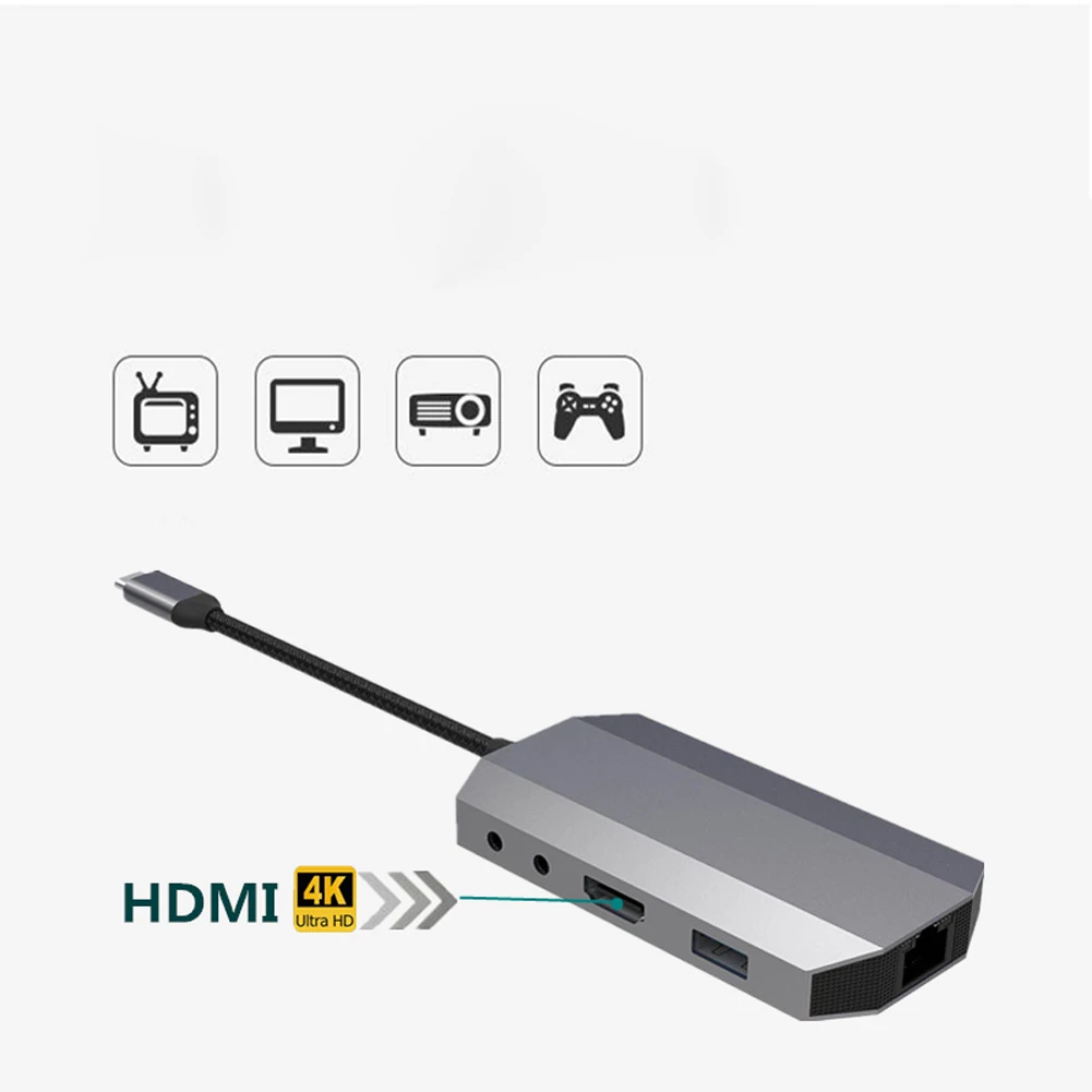 9 En 1 USB tipo C USB 3,1 Hub de vídeo HDMI de 4 K HD RJ45 Ethernet SD TF lector de tarjeta de carga muelle XXM8 - 5