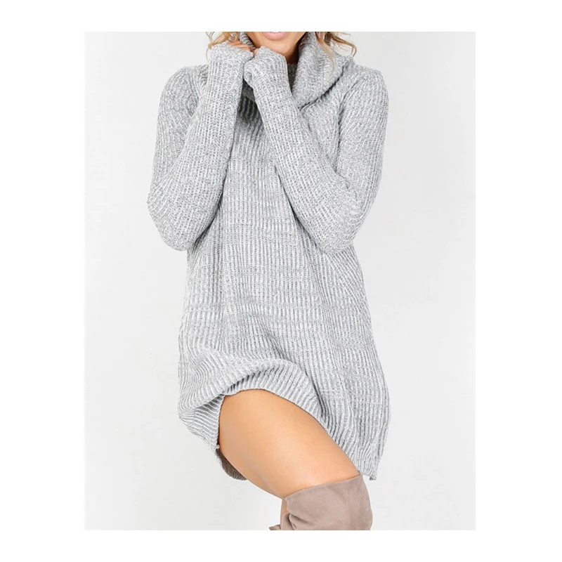 Модный осенне-зимний женский свитер, однотонный, длинный рукав, высокая горловина, разрез спереди, для девушек, повседневный вязаный пуловер