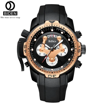 

BIDEN Mens Watches Top Brand Luxury Quartz Men Watch Military Black Silicone Auto Date Week Chronograph Clock Relogio Masculino