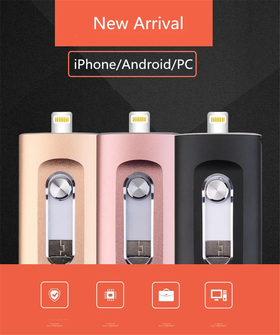 YXL iOS флэш накопитель 3 в 1 OTG USB 32G 64G 128G 256G Флешка металлическая 64GB для iPhone X/8/7/6 Plus