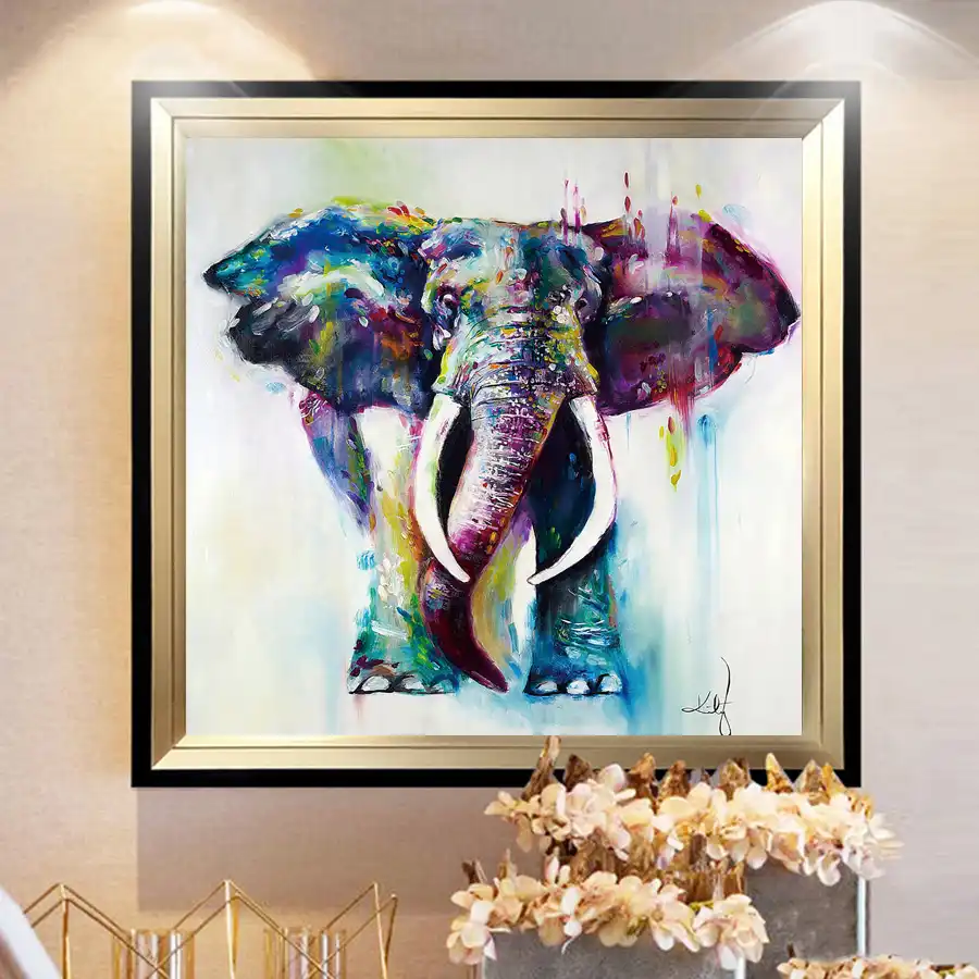 Pinturas De Artesanos En Lienzo Imagen De Animales Elefante