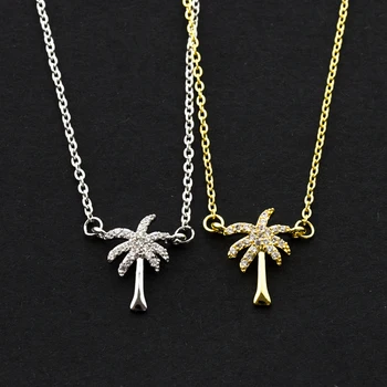 

Wholesale Island Life Tattoo Choker Gold Palm Tree Necklace Pendant Natural Crystal Coconut Plant Stainless Steel Chain Hawaiian