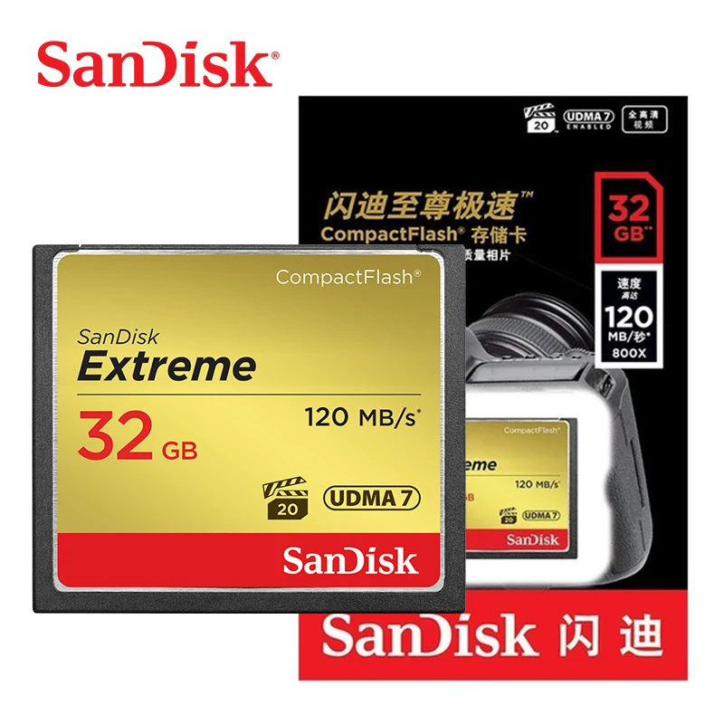 SanDisk Extreme карты памяти 16 Гб, 32 ГБ, 64 ГБ и 128 ГБ компактный адаптер для флэш-карт Class10 120 м/с CF карта для 4 K и Full HD видео Камера карты