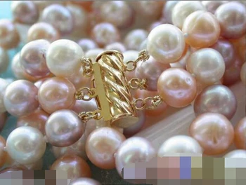 

02724 3ROW multicolor ROUND FRESHWATER CULTURED PEARL necklace