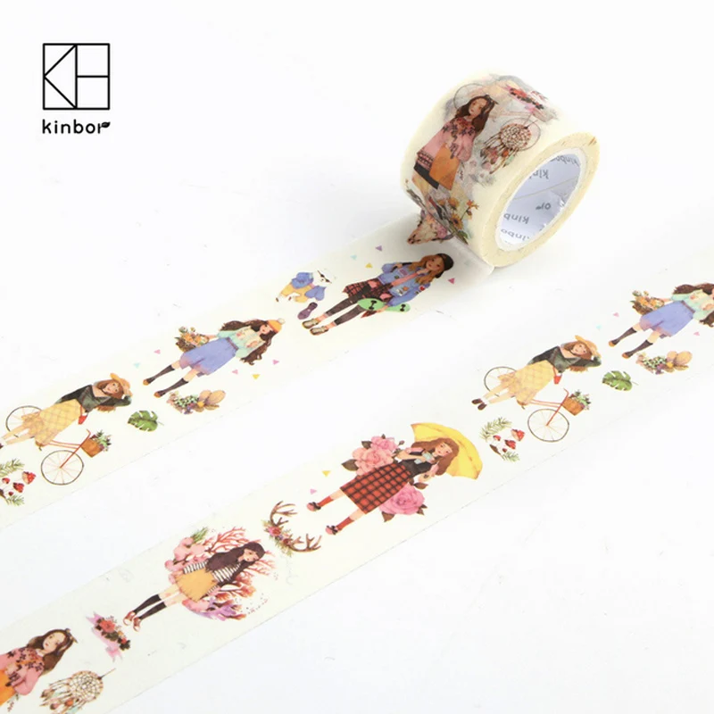 

3.5cm*10m Happy girl shopping washi tape DIY decoration scrapbooking planner masking tape adhesive label sticker stationery