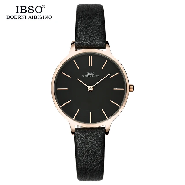 IBSO Women Watches Top Brand Luxury Quartz Women's Clock Ladies Brown Leather Wrist Watch Reloj Mujer Bayan Kol Saati #6608 black