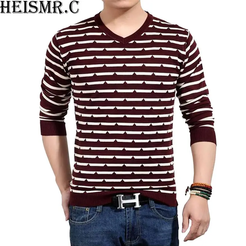 

HEISMR.C Men's Wool Sweater 2017 Autumn Mens Slim Fit Striped Sweater Pullovers Men'S Casual V-Neck Wool Sweater Plus Size HK17