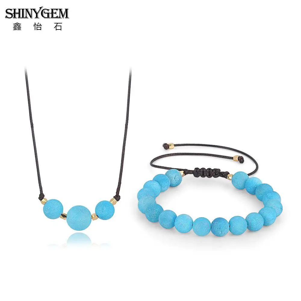 

SHINYGEM Handmade Multi Color Natural Stone Leather Wrap Jewelry Set Crystal Stone Bracelet Necklace Set For Women 2019
