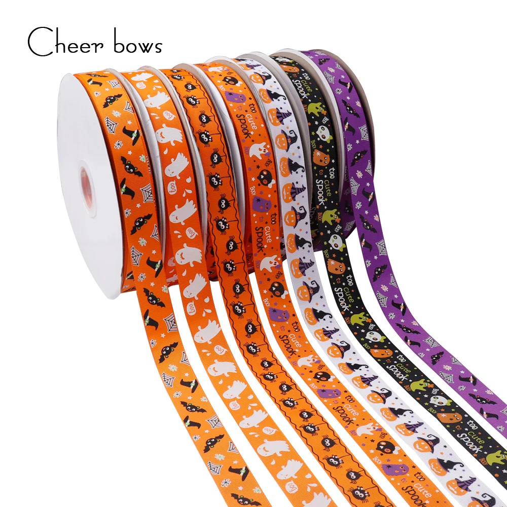 5Y/lot 25mm Halloween Theme Grosgrain Ribbon Pumpkin Ghost Printed
