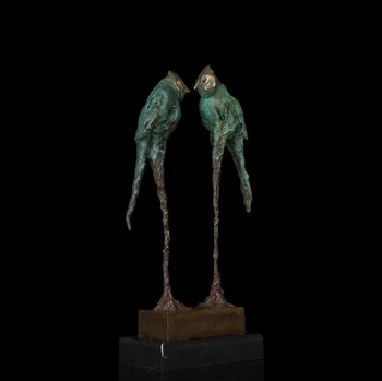 

52 CM Western Art Deco Bronze Two Bird Poll Parrot Animal Abstract Art Sculpture