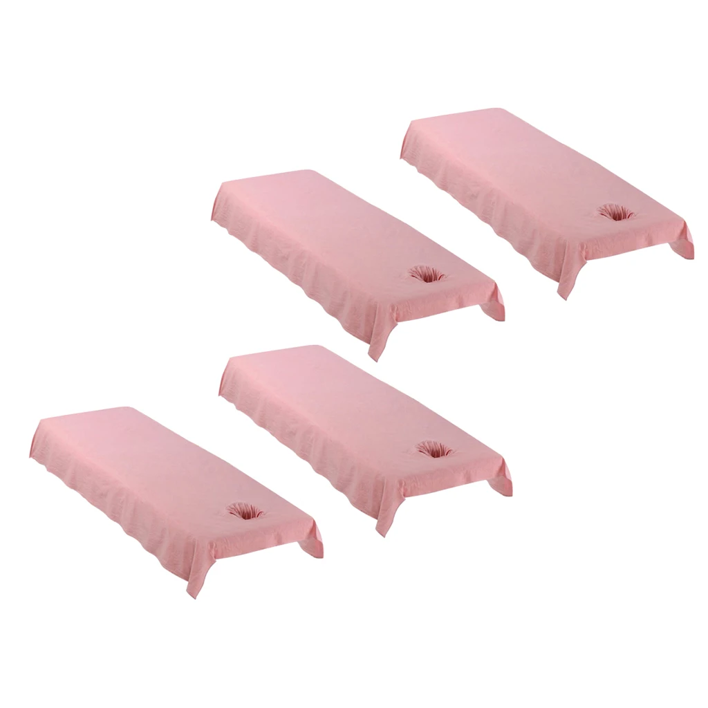 

4 Pieces Cotton Massage Table Sheet - Soft Cotton Body SPA Bed Cover Liner Pad - 120x210cm - Light Pink