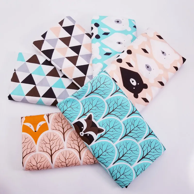 Сделай Сам хлопчатобумажная ткань для лоскутного шитья Ремесло Telas Tissus постельные принадлежности текстиль Подушка детская ткань медведь лиса геометрические узоры напечатаны