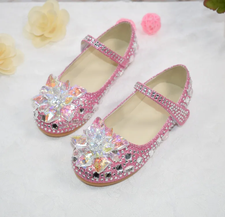 Sapatos de Cristal Sapatos de Couro Crianças da Criança do Bebê Sapatos de Dança Novas Meninas Moda Plana Vidro Strass Princesa Crianças 04 11 Sapatos de couro