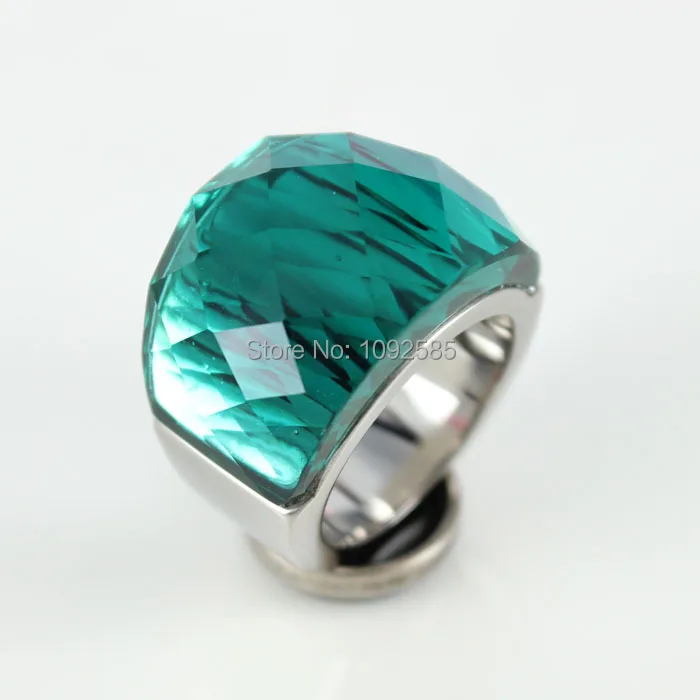 Женское кольцо из нержавеющей стали 316L с большим кристаллом|crystal ring|green crystalring crystal