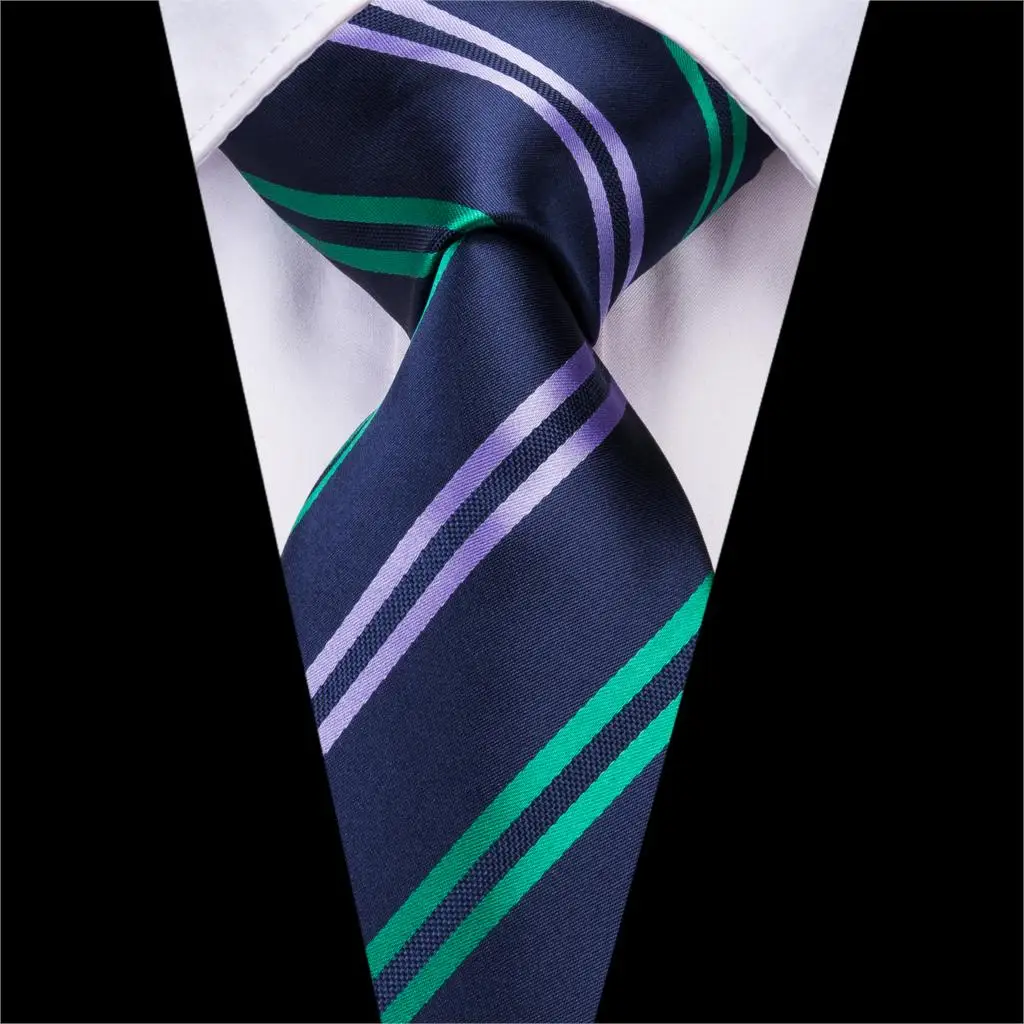 Hi-Tie Классический синий мужской галстук шелковый галстук Роскошный Полосатый деловой шейный галстук для мужчин костюмный галстук для свадебной вечеринки SN-3208