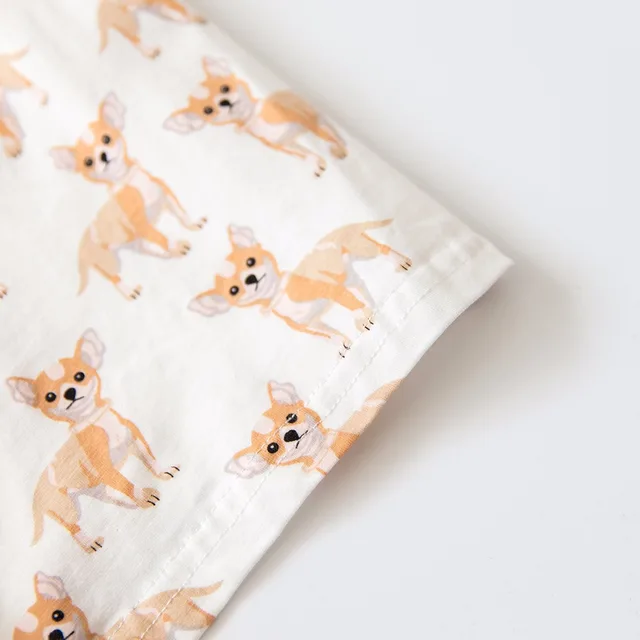 Women’s Cute Chihuahua Dog Cartoon Print Pajama Crop Top Loose Fit White Sleep Tops Plus Size Dropshipping Suport! T79503J