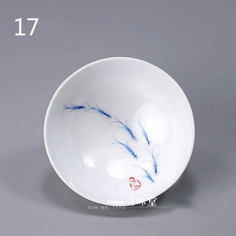 Керамические чайные чашки кунг-фу, ручная роспись, голубой и белый фарфор, чайные наборы Цзиндэчжэнь из Китая E - Цвет: NO17