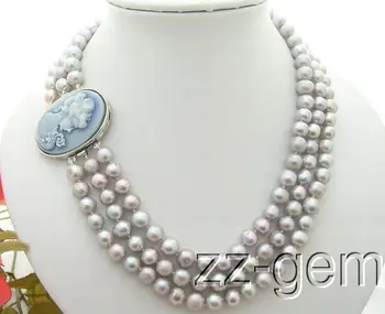 

8.5mm Gray Pearl Necklace-Cameo Clasp >Dongguan girl Store free shipping