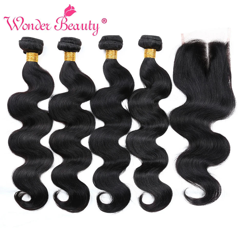 Wonder Beauty Malaysian Hair Body Wave 4 Bundles With Closure Middle/Free/Three part 5 bundles deal non Remy hair 8-30inches