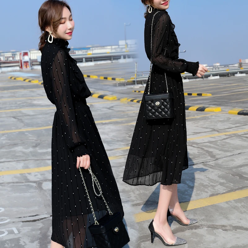 Buy Best CJmku Black Party Elegant Mesh Sleeve Spring Autumn Polka Dot Solid Dress Autumn Women Fashion Dresses Buy Best CJmku Black Party Elegant Mesh Sleeve Spring Autumn Polka Dot Solid Dress Autumn Women Fashion Dresses