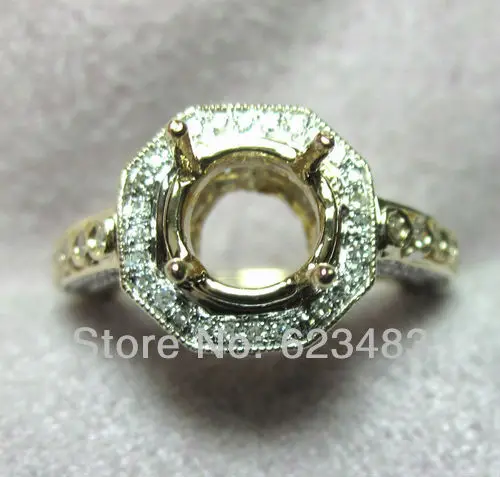 Round cut 8mm 14k Solid Yellow Gold Natural Diamond Ring