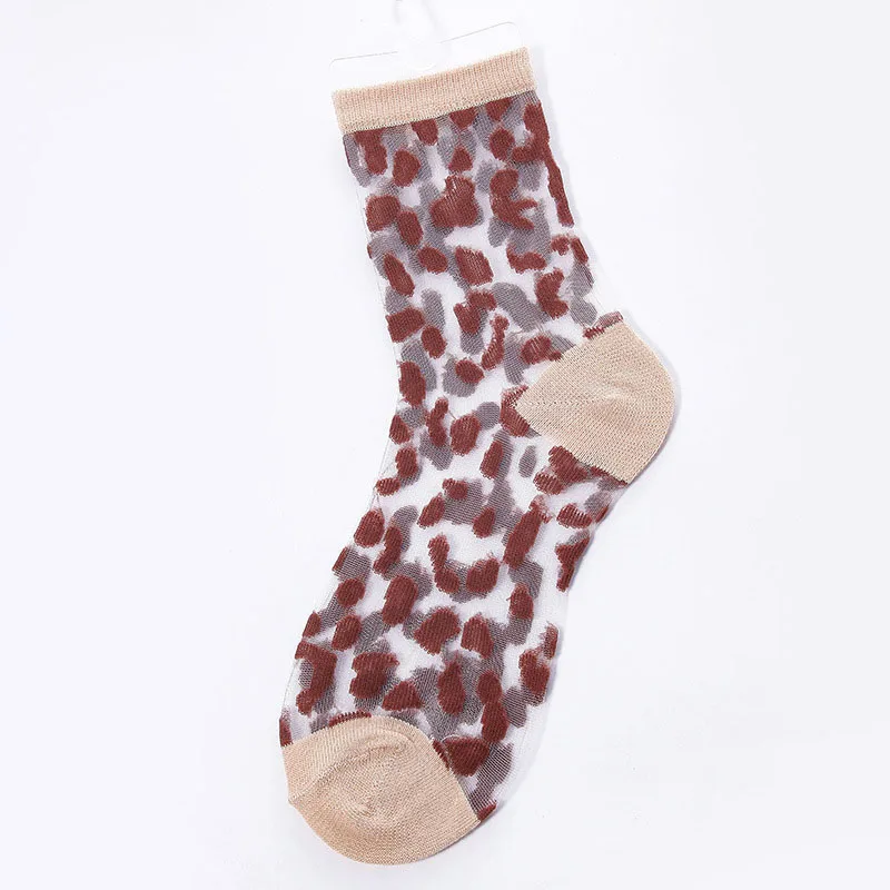 Распродажа, женские носки с леопардовым принтом, смешанные носки, Harajuku, летние Прозрачные шелковые носки с кристаллами, повседневные Мягкие носки в крапинку - Цвет: Coffee Pink