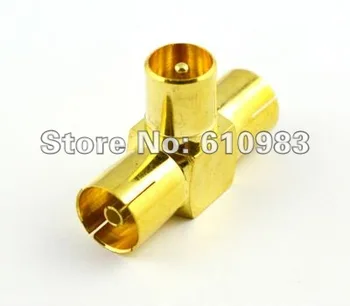 

(5 pieces/lot) IEC PAL DVB-T TV male to 2 female jack splitter 3 way goldplated adapter connector